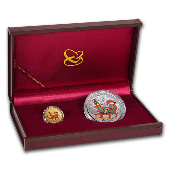 2018 China 2-Coin Year of the Dog Colorized Set (w/Box & COA) 2018 China 2-Coin Year of the Dog Colorized Set (w/Box & COA)